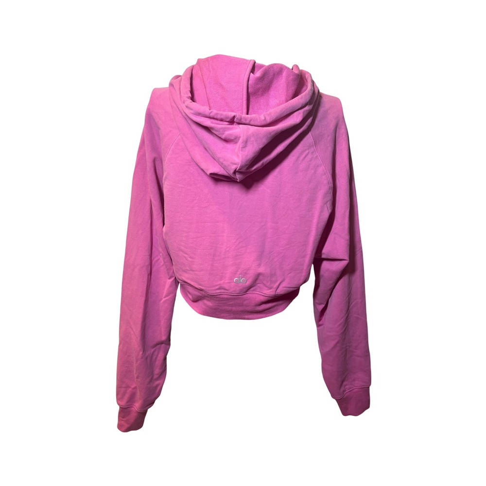 Alo Yoga Womens Cropped Hoodie Pink L/S Pullover Sweatshirt Activewear - PTP 20"